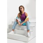 Özkan 27425 Kadın Pamuklu Kaşkorse Fitilli Halter Yaka Esnek Rahat Geniş Biyeli Crop Atlet Büstiyer - XL - Mor