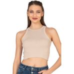 Özkan 27425 Kadın Pamuklu Kaşkorse Fitilli Halter Yaka Esnek Rahat Geniş Biyeli Crop Atlet Büstiyer - XL - Taş