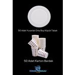 Özkan Ambalaj Temizlik Orta Boy Plastik Tabak + Karton Bardak 50 Li Set