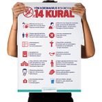 Özkan Koronavirüse Karşı 14 Kural Afişi Kendinden Yapışkanlı Folyo 35X50