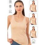 Özkan Underwear 0111 3'lü Paket Kadın Pamuklu Ribana Esnek Kalın Askılı Atlet - XL - Ten