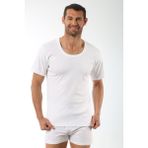 Özkan Underwear 0115 Erkek Ribana Pamuklu Esnek Rahat Geniş Yaka Kısa Kollu Fanila Tişört - Beyaz - 2XL