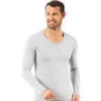 Özkan Underwear 0274 Erkek %95 Pamuklu Penye Likralı Süprem V Yaka Uzun Kol Tişört Fanila - Gri Melanj - XL