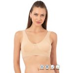 Özkan Underwear 0564 Kadın Pamuklu Ribana Boş Kap Desteksiz Telsiz Balensiz Kalın Askılı Yarım Atlet Sütyen - Ten - 80