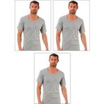 Özkan Underwear Özkan 0115 3'lü Paket Erkek Ribana Pamuklu Esnek Rahat Geniş Yaka Kısa Kollu Fanila Tişört - Gri Melanj - XL