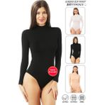Özkan Underwear Özkan 0614 3'lü Paket Kadın Penye Likralı %95 Pamuklu Fit Kalıp Balıkçı Dik Yaka Çıtçıtlı Body Uzun Kollu Kancalı Zıbın - Siyah - Beyaz - Ten