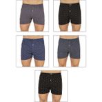 Özkan Underwear Özkan 11112 5'li Paket Erkek %100 Pamuklu Havlu Bel Esnek Yumuşak Düğmeli Desenli Penye Boxer Şort Külot