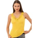 Özkan Underwear Özkan 2001 Kadın %100 Pamuklu Ribana Dantelli Güpürlü Manolya Atlet - Sarı