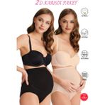 Özkan Underwear Özkan 23582 2'li Paket Kadın Siyah Ten Karışık Paket Pamuklu Likralı Süprem Hamile Lohusa Yüksek Bel Bato Külot - Siyah - Ten - 2XL