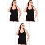 Özkan Underwear Özkan 26802 3'lü Paket Kadın Pamuklu Yakası Dantel Detaylı Kalın Askılı Esnek Rahat Büyük Beden Atlet - Siyah - 4XL