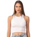 Özkan Underwear Özkan 26814 Kadın Pamuklu Fitilli Vücuda Oturan Halter Yaka İnce Biyeli Esnek Rahat Örme Crop Atlet - Beyaz
