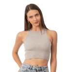 Özkan Underwear Özkan 26814 Kadın Pamuklu Fitilli Vücuda Oturan Halter Yaka İnce Biyeli Esnek Rahat Örme Crop Atlet - Gri - Melanj