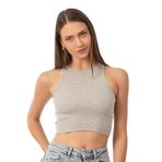 Özkan Underwear Özkan 26814 Kadın Pamuklu Fitilli Vücuda Oturan Halter Yaka İnce Biyeli Esnek Rahat Örme Crop Atlet - Gri - Melanj