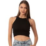 Özkan Underwear Özkan 26814 Kadın Pamuklu Fitilli Vücuda Oturan Halter Yaka İnce Biyeli Esnek Rahat Örme Crop Atlet - Siyah