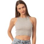 Özkan Underwear Özkan 26814 Kadın Pamuklu Fitilli Vücuda Oturan Halter Yaka İnce Biyeli Esnek Rahat Örme Crop Atlet - XL - Gri - Melanj