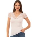 Özkan Underwear Özkan 26947 Kadın Pamuklu Modal Esnek Yumuşak Önü Dantel Detaylı V Yaka Atlet - XL - Ekru