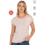 Özkan Underwear Özkan 27468 Kadın Premium Kumaş Önü Baskılı Likralı Örme Bluz - Taş - XL