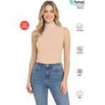 Özkan Underwear Özkan 27813 Kadın Premium Kumaş Pamuklu Modal Balıkçı Yaka Sıfır Kol Body T-Shirt Bluz - Taş - XL