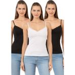 Özkan Underwear Özkan 3167 3'lü Paket Kadın %95 Pamuklu 2 Siyah 1 Beyaz Önü Büzgülü Dantelli Ip Askılı Penye Atlet - Siyah - Siyah - Beyaz