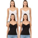 Özkan Underwear Özkan 3167 4'lü Paket Kadın %95 Pamuklu Önü Büzgülü Dantelli Ip Askılı Penye Karışık Renk Atlet - 2XL