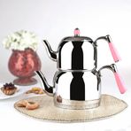 Özkent K-378 Pembe Armine Mega Boy Paslanmaz Çelik Indüksiyon Tabanlı 1.7-3.2 Lt Çaydanlık Takımı