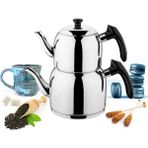 Özkent K-394 Siyah Vista Mega Boy Paslanmaz Çelik Indüksiyon Tabanlı 1.7-3.2 Lt Çaydanlık Takımı