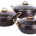 Özkent K542 Siyah Gold Güveç Granit 3lü Tencere Set