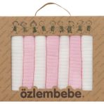 Özlem Bebe Bebe 7'li Pamuklu Bebek Ağız Silme Mendili (Hediye Paketi Yapılır) - Ekru - Pembe - Yenidoğan