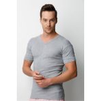 Özlem Erkek Ribana V Yaka Slim Fit T-Shirt Fanila 2130 (1 Adet) - Gri - 2XL