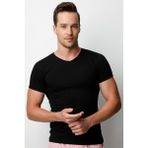 Özlem Erkek Ribana V Yaka Slim Fit T-Shirt Fanila 2130 (1 Adet) - Siyah - XL