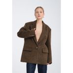 Özlem Yıldız Kahverengi Oversize Yün Karışımlı Kaşe Ceket - Maskülen Kesim Kadın Blazer 42 - 0-Kahverengi