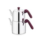 Özlife 122 Gala Inox Mor Kulp Orta Boy Çaydanlık Takımı