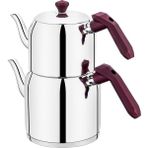Özlife 122 Gala Inox Mor Kulp Orta Boy Çaydanlık Takımı