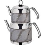 Özlife 156G Enza Inox Gri S Desen Orta Boy Çaydanlık Takımı