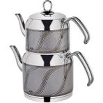 Özlife 157G Enza Inox Gri S Desen Büyük Boy Çaydanlık Takımı
