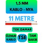 Öznur 1,5 mm Nya Kablo Metre Seçenekli (Kırmızı) - 11 METRE