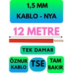Öznur 1,5 mm Nya Kablo Metre Seçenekli (Kırmızı) - 12 METRE