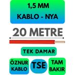Öznur 1,5 mm Nya Kablo Metre Seçenekli (Kırmızı) - 20 METRE