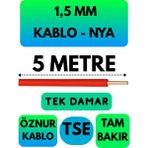 Öznur 1,5 mm Nya Kablo Metre Seçenekli (Kırmızı) - 5 METRE