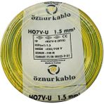 Öznur 1,5mm2 Nya Kablo 100 Metre Sarı Renk Kablo Bağı PVC İzoleli Kullanım İçin