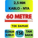 Öznur 2,5 mm Nya Kablo Metre Seçenekli (Kırmızı) - 60 METRE