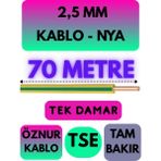 Öznur 2,5 mm Nya Kablo Metre Seçenekli (Sarı-Yeşil) - 70 METRE