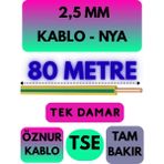 Öznur 2,5 mm Nya Kablo Metre Seçenekli (Sarı-Yeşil) - 80 METRE