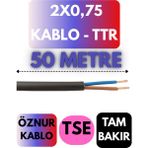 Öznur 2x0,75 Ttr Kablo Metre Seçenekli (Siyah) - 50 METRE