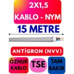 Öznur 2x1,5 Antigron (Nym) Kablo (Gri) Metre Seçenekli - 15 METRE