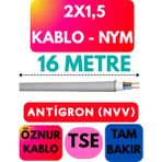 Öznur 2x1,5 Antigron (Nym) Kablo (Gri) Metre Seçenekli - 16 METRE