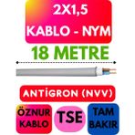 Öznur 2x1,5 Antigron (Nym) Kablo (Gri) Metre Seçenekli - 18 METRE