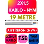 Öznur 2x1,5 Antigron (Nym) Kablo (Gri) Metre Seçenekli - 19 METRE