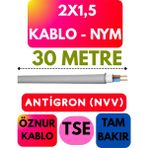 Öznur 2x1,5 Antigron (Nym) Kablo (Gri) Metre Seçenekli - 30 METRE