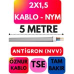 Öznur 2x1,5 Antigron (Nym) Kablo (Gri) Metre Seçenekli - 5 METRE